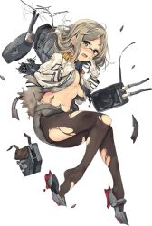 Rule 34 | 10s, 1girl, breasts, cleavage, full body, glasses, green eyes, kantai collection, katori (kancolle), looking at viewer, machinery, navel, official art, open mouth, pantyhose, parsley-f, shoe dangle, silver hair, solo, torn clothes, torn pantyhose, transparent background