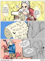 Rule 34 | 2boys, beard, comic, diaemyung, elf, facial hair, jack frost (rise of the guardians), multiple boys, nicholas st. north, old, old man, phil (rise of the guardians), pointy ears, rise of the guardians, santa claus, staff, white hair, yeti (creature)