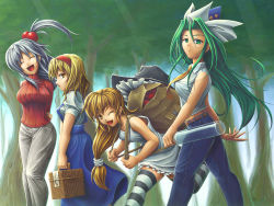 Rule 34 | &gt;:(, 4girls, :d, :o, ;d, ^ ^, adapted costume, alice margatroid, alice margatroid (pc-98), alternate costume, apple, arm grab, arms behind back, backpack, bag, belt, blue dress, bottle, breasts, casual, closed eyes, contemporary, denim, dress, female focus, food, forest, frown, fruit, green eyes, green hair, hair bobbles, hair ornament, hairband, hat, unworn hat, unworn headwear, hip focus, jeans, kirisame marisa, koto tsubane, large breasts, legs, long hair, looking at viewer, midriff, mima (touhou), multiple girls, mystic square, nature, necktie, one eye closed, open mouth, outdoors, pants, parted bangs, ponytail, ribbed sweater, running, shinki (touhou), shirt, smile, sweater, taut clothes, taut shirt, thighhighs, touhou, touhou (pc-98), turtleneck, v-shaped eyebrows, walking, wallpaper, white dress, wink, witch hat, wizard hat, yellow eyes, zettai ryouiki