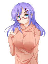 Rule 34 | 1girl, bad id, bad pixiv id, breasts, glasses, hime mia, long hair, looking at viewer, original, purple eyes, simple background, solo, white background
