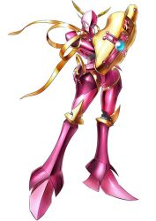 Rule 34 | armor, digimon, digimon (creature), digimon story: cyber sleuth, full armor, knight, lordknightmon, monster, no humans, official art, pink armor, royal knights, shield, simple background, solo, yasuda suzuhito