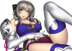 Rule 34 | 1girl, :p, aqua eyes, bare shoulders, blonde hair, blush, bow, breasts, brown hair, cameltoe, cassandra alexandra, elbow gloves, covered erect nipples, gloves, green eyes, hair bow, kansuke, large breasts, leotard, panties, ponytail, shoulder pads, solo, soul calibur, soulcalibur, soulcalibur iv, thighhighs, tongue, tongue out, underwear