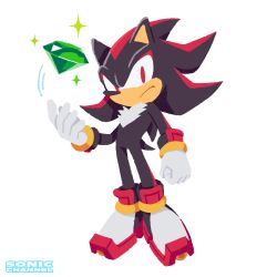 Rule 34 | 1boy, black fur, chaos emerald, closed mouth, furry, furry male, gloves, hedgehog, highres, official art, red eyes, sega, shadow the hedgehog, shoes, solo, sonic (series), sonic channel, white background, white gloves