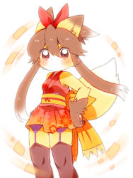 1girl brown_eyes brown_hair female_focus fox furry furry_female moka-momaka ninja short_hair solo twintails underwear white_background