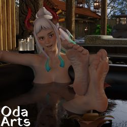 Rule 34 | 1girl, blush, feet, highres, oda arts, one piece, onsen, soles, toes, white hair, yamato (one piece)