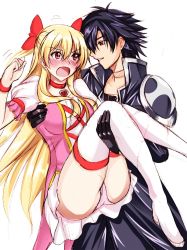 Rule 34 | 1boy, 1girl, alisa reinford, alternate costume, armor, ass, black coat, black gloves, black hair, blonde hair, blush, bow, breasts, carrying, choker, clenched hand, coat, eiyuu densetsu, embarrassed, falcom, gloves, hair bow, hair ornament, heart, heart necklace, hetero, jewelry, kagura yuuto, long hair, looking at another, magical girl, necklace, official alternate costume, open mouth, panties, pantyshot, pink panties, princess carry, rean schwarzer, red eyes, sen no kiseki, sen no kiseki ii, shoulder armor, sketch, thighhighs, two side up, underwear, white background, white thighhighs, wristband