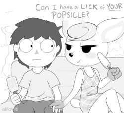Rule 34 | alfa995, animal crossing, bench, deer, diana (animal crossing), english text, holding hands, looking at another, lowres, nervous, nervous sweating, nintendo, popsicle stick, sexually suggestive, sweat, tree, villager (animal crossing)