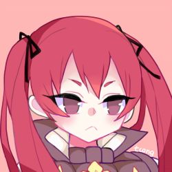 Rule 34 | 1girl, face, fire emblem, fire emblem fates, long hair, nintendo, pink background, red eyes, red hair, selena (fire emblem fates), tcong, twintails