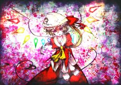 Rule 34 | 1girl, ascot, bad id, bad pixiv id, bat wings, blonde hair, crossed arms, female focus, flandre scarlet, hat, highres, jewelry, kusakanmuri, laevatein, long hair, necklace, open mouth, red eyes, side ponytail, smile, solo, embodiment of scarlet devil, touhou, wings