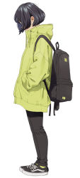 Rule 34 | 1girl, backpack, bag, black hair, facing to the side, full body, hands in pockets, jacket, mattaku mousuke, original, short hair, solo, watermark, white background