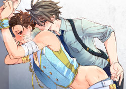 Rule 34 | 10s, 2boys, against wall, akuno hideo, anal, ass, ass juice, blush, fingering, glasses, idolmaster, idolmaster side-m, kimura ryu, male focus, male penetrated, multiple boys, necktie, sweat, undressing, yaoi