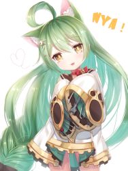 Rule 34 | 1girl, :3, :d, ahoge, akashi (azur lane), animal ears, azur lane, bell, bow, braid, cat ears, choker, commentary request, dolce (dolsuke), green hair, hair bow, hair ornament, hair ribbon, hairpin, highres, long hair, looking at viewer, low-braided long hair, low-tied long hair, mole, mole under eye, neck bell, open mouth, ribbon, ribbon choker, screwdriver, simple background, single braid, sleeves past wrists, smile, solo, white background, wrench, yellow eyes