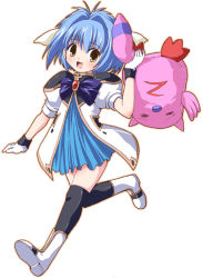 Rule 34 | 00s, 1girl, animal ears, blue hair, blue skirt, boots, cat ears, cat tail, doll, galaxy angel, gloves, holding, holding another&#039;s tail, holding with tail, kneehighs, mint blancmanche, normad, prehensile tail, running, shinshin, short hair, skirt, socks, solo, stuffed animal, stuffed toy, tail, tail grab, thighhighs, yellow eyes