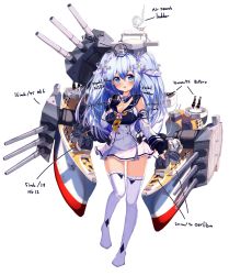 Rule 34 | 10s, 1girl, absurdres, bad id, bad pixiv id, blue eyes, blue hair, blush, breasts, cannon, cleavage, detached sleeves, english text, engrish text, fingerless gloves, full body, gloves, hand on own chest, highres, kantai collection, large breasts, long hair, looking at viewer, matching hair/eyes, mecha musume, miniskirt, original, personification, ranguage, sailor collar, skirt, solo, tandozzing, thighhighs, two side up, uss north carolina (bb-55), zettai ryouiki