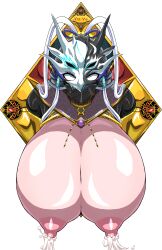 Rule 34 | 1girl, absurdres, blue eyes, breasts, commission, duel monster, female focus, helmet, highres, ierouyellow, large breasts, looking at viewer, mask, mask on head, pixiv, pixiv commission, shiny skin, solo, swordsoul (yu-gi-oh!), swordsoul of mo ye, white hair, yu-gi-oh!, yu-gi-oh! duel monsters