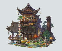 Rule 34 | 1girl, alligator, animal, architecture, axe, balcony, bear, bird, chair, chef hat, chicken, chopping, clothed animal, commentary, cow, crocodilian, dated, door, east asian architecture, eating, english commentary, fantasy, fire, firewood, flower, fork, furnace, garden, hat, highres, holding, holding axe, house, kmydoodler, knitting, lantern, old, old woman, original, pig, plant, potted plant, pumpkin, rabbit, rocking chair, scenery, sheep, sitting, tree, white hair, wind chime