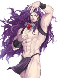 Rule 34 | 1boy, abs, battle tendency, floating hair, holding, holding jewelry, holding necklace, horns, jewelry, jojo no kimyou na bouken, kars (jojo), loincloth, long hair, male focus, muscular, muscular male, necklace, pelvic curtain, red stone of aja, solo, topless male, wavy hair, wristband, yepnean
