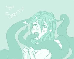 Rule 34 | blue hair, breast press, breasts, cum, english text, facial, fellatio, heart, large breasts, long hair, oral, original, sticky, tentacles, tetraoxy