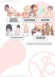 Rule 34 | 1boy, 6+girls, @ @, arm support, bald, bar censor, bench, black hair, blonde hair, blue eyes, blunt ends, blush stickers, breasts, brown hair, censored, commentary, cum, embarrassed, english commentary, english text, facial hair, fellatio, futa with futa, futanari, glasses, goatee, hairband, handjob, highres, large breasts, looking down, lying, lying on lap, medium breasts, mixed-language text, mother and daughter, multiple girls, on back, oral, original, paizuri, panties, penis, pink hair, pointless censoring, pregnant, projectile cum, sex, side ponytail, sitting, sweatdrop, testicles, thinking, twintails, underwear, undressing, v, veins, veiny penis, white panties, yana (nekoarashi)