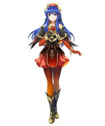 Rule 34 | 1girl, alternate costume, armor, bare shoulders, blue eyes, blue hair, boots, bracelet, elbow gloves, feather trim, female focus, fire emblem, fire emblem: the binding blade, fire emblem heroes, full body, gloves, gold trim, gradient clothes, hat, highres, jewelry, lilina (fire emblem), long hair, matching hair/eyes, miniskirt, nintendo, official art, pantyhose, red gloves, red skirt, shiny skin, skirt, solo, standing, transparent background, yamada koutarou