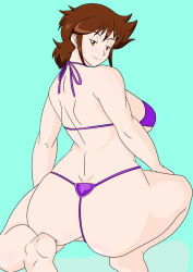 Rule 34 | ajiyoshi noriko, ass, bikini, breasts, brown eyes, brown hair, large breasts, mature female, mister ajikko, swimsuit, thong bikini