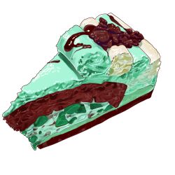 Rule 34 | cake, cake slice, chocolate cake, food, food focus, highres, mint, mint cake, miri illust, no humans, original, simple background, white background