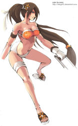 Rule 34 | 00s, 1girl, breasts, dungeon and fighter, fighter, fighter (dungeon and fighter), navel, sandals, solo, weapon
