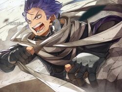 Rule 34 | 1boy, black gloves, boku no hero academia, commentary request, gloves, male focus, open mouth, purple eyes, purple hair, scarf, shinsou hitoshi, short hair, solo, teeth, tonbanlove, twitter username