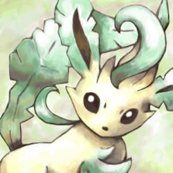 Rule 34 | brown eyes, commentary, creatures (company), english commentary, game freak, gen 4 pokemon, green tail, leaf, leafeon, multicolored background, nintendo, no humans, pokemon, pokemon (creature), sailorclef, solo, tail raised