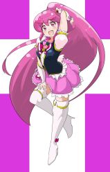 Rule 34 | 1girl, aino megumi, cure lovely, happinesscharge precure!, highres, long hair, looking at viewer, open mouth, pink eyes, pink hair, precure, shousetsu, skirt, smile, solo, thighhighs
