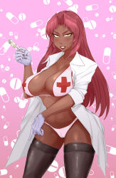 1girl breasts dark-skinned_female dark_skin ingrid_(taimanin_asagi) large_breasts long_hair nofuture syringe taimanin_(series) taimanin_murasaki