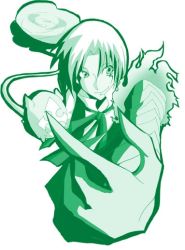Rule 34 | 00s, 1boy, allen walker, arm guards, closed mouth, cloud, d.gray-man, facial tattoo, fire, foreshortening, green theme, looking at viewer, male focus, monochrome, monogatari (series), outstretched arm, ribbon, simple background, smile, solo, tattoo, upper body, white background
