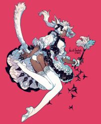 Rule 34 | 10s, 1girl, animal ears, apron, artist name, blue eyes, blush, cat ears, cat tail, dark-skinned female, dark skin, duster, ears down, facial mark, feather duster, final fantasy, final fantasy xiv, frills, garter straps, high heels, highres, kunai, lace, lace-trimmed legwear, lace trim, leg up, long hair, maid, maid apron, maid headdress, miqo&#039;te, panties, pantyshot, pigeon666, pink background, ponytail, profile, pumps, scar, shuriken, skirt, solo, tail, thighhighs, underbust, underwear, weapon, white hair, white thighhighs