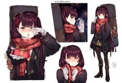 Rule 34 | 1girl, absurdres, alternate costume, b:ga, bad id, bad pixiv id, black coat, black footwear, black pantyhose, black skirt, black vest, blush, boots, breasts, breathing, brown skirt, coat, crying, crying with eyes open, enpera, gift, girls&#039; frontline, giving, gloves, hair ornament, hair ribbon, half-closed eyes, half updo, hand in pocket, happy tears, high heel boots, high heels, highres, holding, holding gift, large breasts, long hair, looking at viewer, necktie, official alternate costume, one eye closed, one side up, open clothes, open coat, open mouth, pantyhose, plaid, plaid skirt, pleated skirt, purple hair, red eyes, red neckwear, red scarf, ribbon, scarf, shirt, sidelocks, simple background, skirt, snowflake hair ornament, snowflake print, tears, twitter username, untucked shirt, very long hair, vest, wa2000 (date in the snow) (girls&#039; frontline), wa2000 (girls&#039; frontline), weapon bag, white gloves