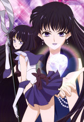 Rule 34 | 2girls, absurdres, bishoujo senshi sailor moon, bishoujo senshi sailor moon crystal, bishoujo senshi sailor moon s, black hair, copyright name, diamond (gemstone), dual persona, earrings, gem, gloves, highres, holding, holding polearm, holding spear, holding weapon, jewelry, lipstick, long hair, looking at viewer, maboroshi no ginzuishou, makeup, mistress 9, multiple girls, official art, open mouth, outstretched hand, pearl (gemstone), polearm, purple eyes, purple lips, sailor saturn, short hair, silence glaive, smile, spear, takahashi akira, tomoe hotaru, weapon, white gloves