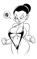 Rule 34 | 1girl, breasts, chi-chi (dragon ball), dragon ball, dragonball z, female focus, funsexydragonball, highres, monochrome, pussy, swimsuit, text focus