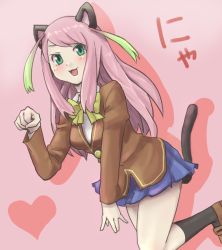 Rule 34 | 10s, 1girl, animal ears, cat ears, cat tail, commentary request, green eyes, hashimoto nyaa, multicolored hair, nitouhei, osomatsu-san, pink hair, solo, streaked hair, tail