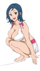Rule 34 | 10s, 1girl, absurdres, barefoot, blue hair, breasts, gundam, gundam build fighters, highres, iori rinko, large breasts, long hair, looking at viewer, mature female, md5 mismatch, simple background, smile, solo, tonotyama