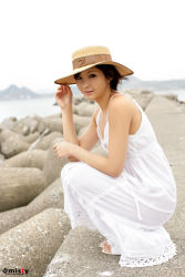 Rule 34 | dress, hat, highres, nagasaki rina, photo (medium), short hair, straw hat, sundress