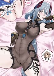 Rule 34 | 3girls, absurdres, armpits, artist request, bar censor, bed sheet, black gloves, blue pupils, body writing, bodysuit, breasts, calligraphy brush, censored, covered erect nipples, covered navel, dick-o-meter, english text, female focus, gloves, grey eyes, grey hair, hair between eyes, hair ornament, hanya (honkai: star rail), heart, heart-shaped pupils, highres, honkai: star rail, honkai (series), large breasts, light blush, long hair, looking at viewer, lying, march 7th (honkai: star rail), measuring, multiple girls, naughty face, on back, on bed, paintbrush, pale skin, penis measuring, saliva, saliva trail, seductive smile, smile, solo focus, stelle (honkai: star rail), surprised, symbol-shaped pupils, tally, thighs, trailblazer (honkai: star rail), very long hair