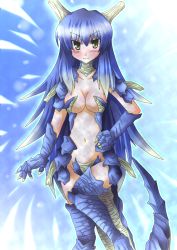 Rule 34 | 1girl, blue hair, capcom, lagiacrus, monster girl, monster hunter, monster hunter (series), monster hunter 3, personification, scales