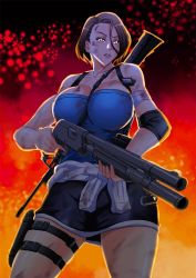 Rule 34 | 1girl, artist request, breasts, gun, highres, holding, holding gun, holding weapon, jill valentine, resident evil, solo, tagme, weapon