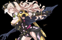 1girl armor armored_leotard black_armor black_hairband blue_cape cameltoe cape corrin_(female)_(fire_emblem) corrin_(female)_(nohr_noble)_(fire_emblem) corrin_(fire_emblem) fire_emblem fire_emblem_fates fire_emblem_heroes gauntlets hairband highres leotard long_hair nintendo official_alternate_costume pointy_ears sena_(jcwe4828) yato_(fire_emblem)