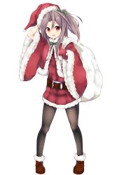 Rule 34 | 10s, 1girl, absurdres, alternate costume, amano kouki, belt, christmas, commentary request, hat, highres, kantai collection, md5 mismatch, open mouth, over shoulder, pantyhose, sack, santa hat, simple background, solo, white background, zuihou (kancolle)