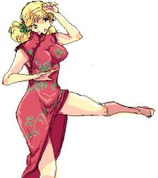 Rule 34 | 1990s (style), 9wa, blonde hair, breasts, china dress, chinese clothes, dress, earrings, final fantasy, final fantasy iv, final fantasy iv: the after years, jewelry, kicking, long hair, lowres, ponytail, ursula leiden