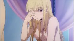 Rule 34 | bed, blonde hair, boots, darwin&#039;s game, highres, nipples, nude, nude filter, shuka (darwin&#039;s game), third-party edit, waking up