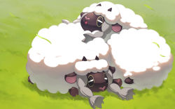 Rule 34 | animal focus, commentary request, creatures (company), day, falling leaves, game freak, gen 8 pokemon, grass, leaf, naoki eguchi, nintendo, no humans, open mouth, outdoors, pokemon, pokemon (creature), sheep, tongue, wooloo