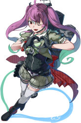 Rule 34 | 1girl, adapted turret, ahoge, anchor, anti-aircraft, anti-aircraft gun, black gloves, blush, boots, bow, bowtie, cannon, fang, full body, gegeron, gloves, gradient hair, green bow, green bowtie, green hair, grey sailor collar, grey skirt, heart, heart hands, highres, kantai collection, long hair, machinery, mast, momo (kancolle), multicolored hair, multiple girls, one eye closed, open mouth, pink hair, pleated skirt, red eyes, rigging, sailor collar, sailor shirt, school uniform, serafuku, shirt, signature, simple background, skin fang, skirt, smokestack, solo, sparkle print, thighhighs, torpedo, torpedo launcher, torpedo tubes, turret, twintails, white background, zipper pull tab