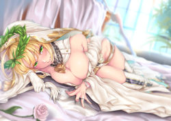 Rule 34 | 10s, 1girl, aestus estus, ahoge, belt, belt buckle, blonde hair, bodysuit, breasts, bridal veil, buckle, catsuit, center opening, chain, cleavage, cowboy shot, day, fate/extra, fate/extra ccc, fate (series), fingernails, flower, flower wreath, full-length zipper, gloves, green eyes, hair between eyes, hair intakes, hand to own mouth, hand up, highres, holding, holding sword, holding weapon, indoors, kurofude anna, legs together, lock, long fingernails, long sleeves, looking at viewer, medium breasts, midriff, nero claudius (bride) (fate), nero claudius (bride) (third ascension) (fate), nero claudius (fate), nero claudius (fate) (all), padlock, parted lips, petals, sidelocks, simple background, smile, solo, sword, teeth, thighhighs, tight clothes, unworn gloves, unzipped, veil, weapon, white background, white bodysuit, white gloves, zipper