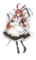 Rule 34 | 1girl, absurdres, amiya (arknights), animal ears, anklet, apron, arknights, artist name, black dress, black footwear, black pantyhose, black ribbon, blue choker, blue eyes, bow, bowtie, brown hair, chinese commentary, choker, closed mouth, collar, commentary request, cuffs, dated, dress, embarrassed, grey background, hair between eyes, hair ribbon, hands up, high heels, highres, jewelry, juliet sleeves, long hair, long sleeves, looking at viewer, maid, maid apron, maid headdress, pantyhose, petticoat, puffy sleeves, rabbit ears, ribbon, solo, two-tone background, white apron, white background, white bow, white bowtie, white collar, xiaolintongxue